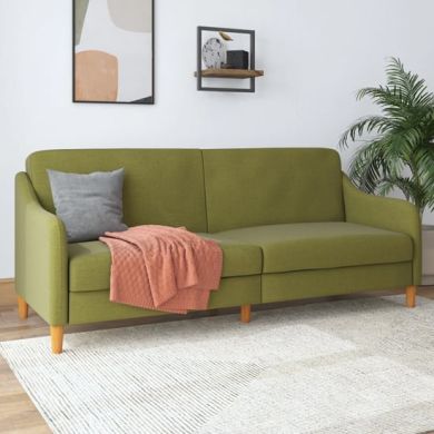 Jasper Linen Fabric Sofa Bed In Green With Wooden Legs