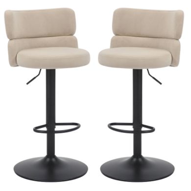Mason Cream Brushed Velvet Bar Stools With Black Base In Pair