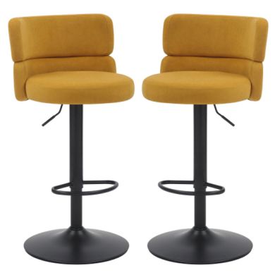 Mason Mustard Brushed Velvet Bar Stools With Black Base In Pair