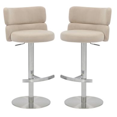 Mason Cream Brushed Velvet Bar Stools With Brushed Steel Base In Pair