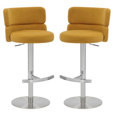 Mason Mustard Brushed Velvet Bar Stools With Brushed Steel Base In Pair