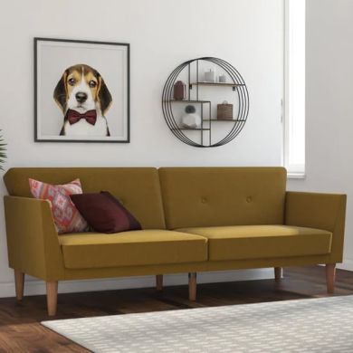 Regal Fabric Sofa Bed In Mustard With Wooden Legs