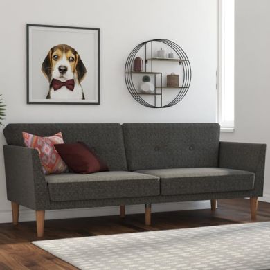 Regal Fabric Sofa Bed In Grey With Wooden Legs