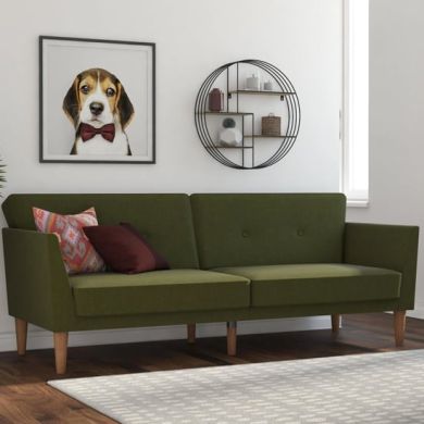 Regal Fabric Sofa Bed In Green With Wooden Legs