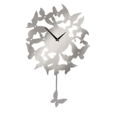 Veskeet Contemporary Butterfly Pendulum Wall Clock In Silver