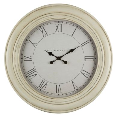 Ocarin Round Antique Style Wall Clock In Washed White