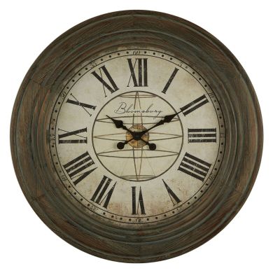 Ocarin Round Antique Style Wall Clock In Washed Grey