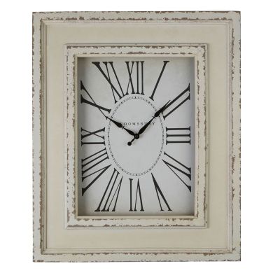 Ocrina Rectangular Antique Style Wall Clock In Distressed White
