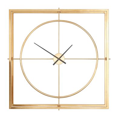 Trinity Square Metal Skeletal Frame Wall Clock In Gold