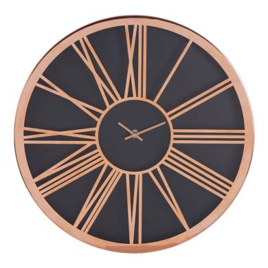 Baillie Round Vintage Design Wall Clock In Black And Rose Gold
