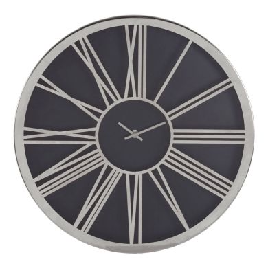 Baillie Round Vintage Design Wall Clock In Black And Chrome