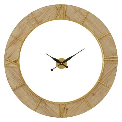 Yaxi Round Wooden Wall Clock In Natural And White