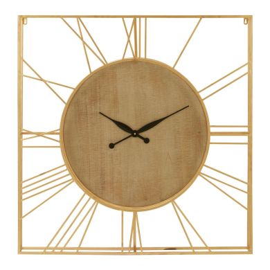 Yaxi Natural Solid Wooden Wall Clock In Gold Frame