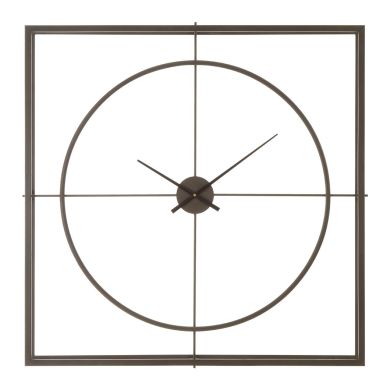 Trinity Square Metal Skeletal Frame Wall Clock In Rustic Copper