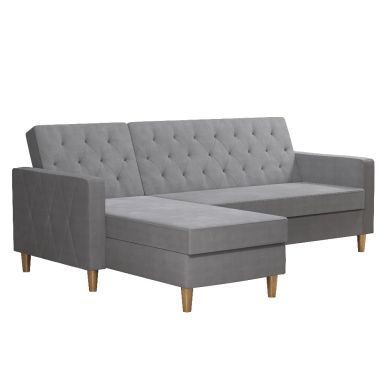 Liberty Fabric Sofa Bed In Light Grey With Oak Legs