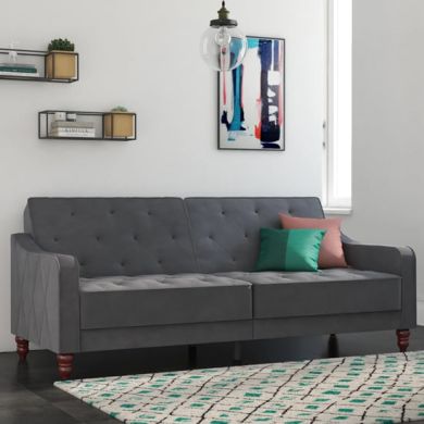 Vintage Velvet Sofa Bed In Grey With Wooden Legs