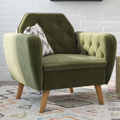 Teresa Velvet Armchair In Green With Wooden Legs