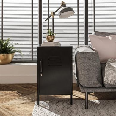Mission District Metal End Table With 1 Door In Black