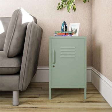 Mission District Metal End Table With 1 Door In Pale Green
