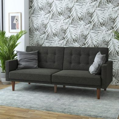 Wimberly Linen Fabric Futon Sofa Bed In Grey