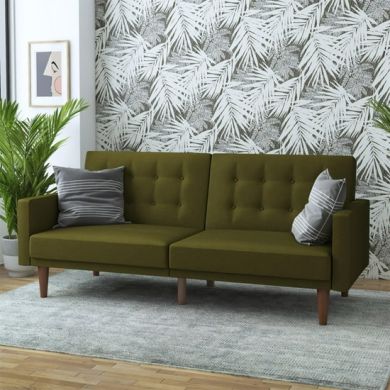 Wimberly Linen Fabric Futon Sofa Bed In Green
