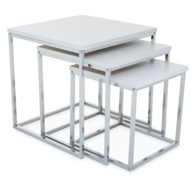 Fulton Nest Of 3 Tables In White With Chrome Frame