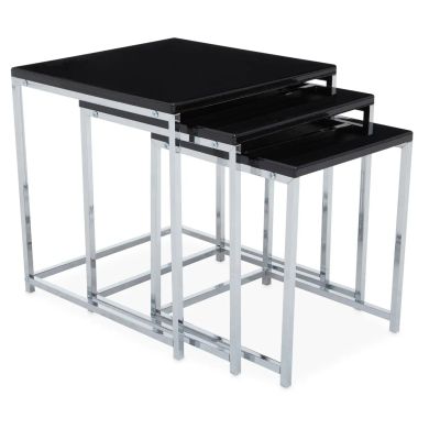 Fulton Nest Of 3 Tables In Black With Chrome Frame