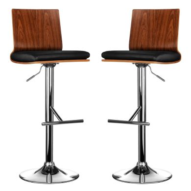 Sotres Black Leather Effect And Walnut Wooden Seat Bar Stools In Pair