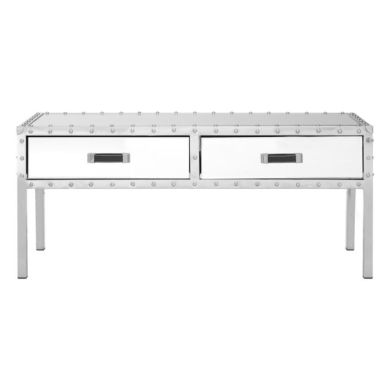 Reigate Mirrored Coffee Table With 2 Drawers With Stainless Steel Frame