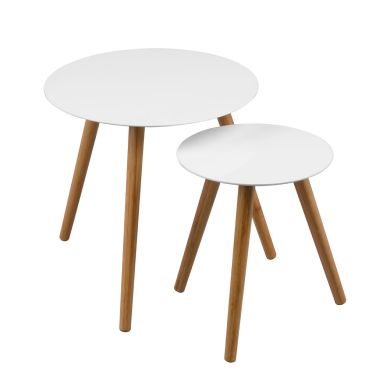 Nostra Round Wooden Nesti Of 2 Tables In White High Gloss