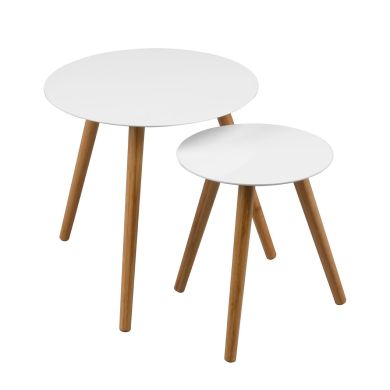 Nostra Round Wooden Nesti Of 2 Tables In White High Gloss