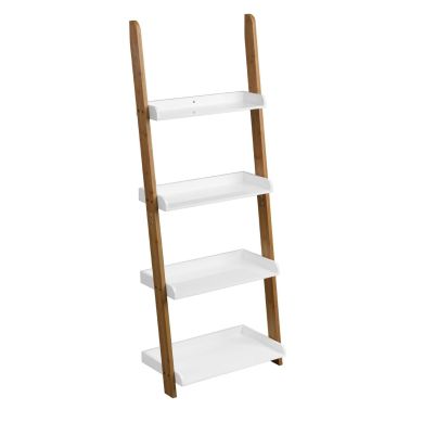 Nostra 4 Tier Wooden Ladder Shelving Unit In White High Gloss And Oak