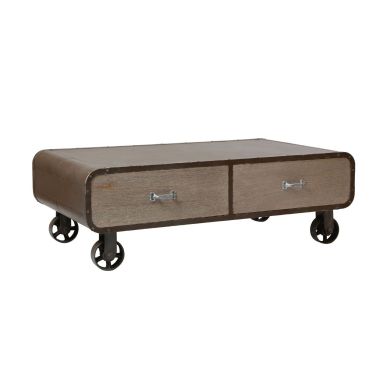 Village Wooden Coffee Table In Natural With Castors
