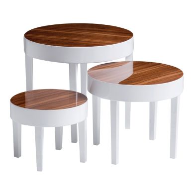 Mortiz White High Gloss Nest Of 2 Tables In Pear Wood With Pine Legs