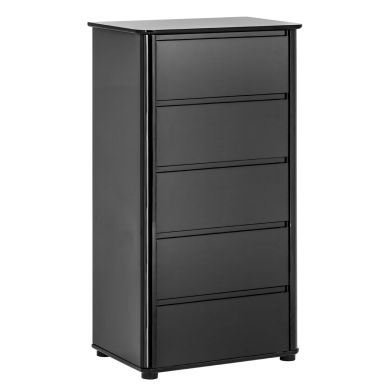 Mortiz Tall Wooden Chest Of 5 Drawers In Black High Gloss