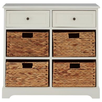 Vermont Wooden Storage Cabinet In Ivory With 2 Drawers 4 Baskets