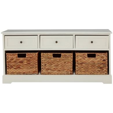 Vermont Wooden Storage Cabinet In Ivory With 3 Drawers 4 Baskets