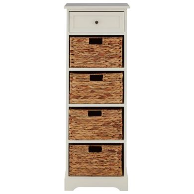 Vermont Wooden Storage Cabinet In Ivory With 1 Drawer 4 Baskets