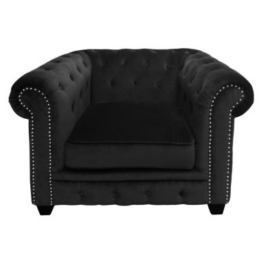 Resende Chesterfield Velvet Upholstered Armchair In Black