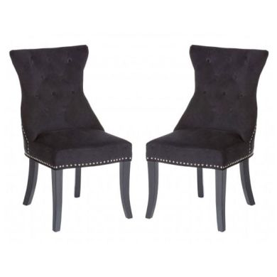 Regents Park Black Velvet Dining Chairs With Birchwood Legs In Pair
