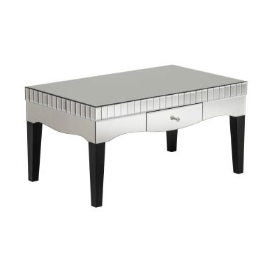 Boulevard Coffee Table In Mirrored With Black Wooden Legs