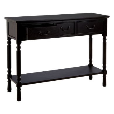 Heritage Wooden Console Table In Vintage Black With 3 Drawers