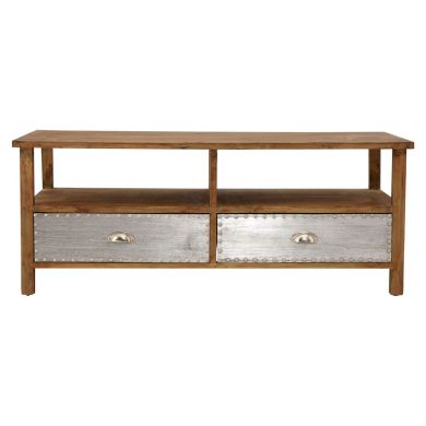 Shoreditch Fir Wood Coffee Table In Oak With Aluminium Drawers