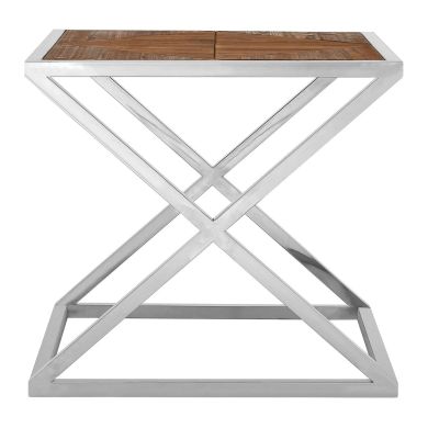 Hudson Wooden Side Table With Criss Cross Stainless Steel Frame