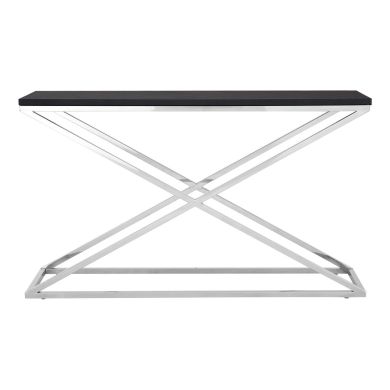 Tribute Wooden Console Table In Black Leather Effect