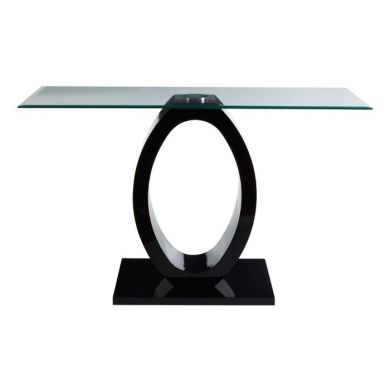 Hagley Rectangular Clear Glass Console Table With Black High Gloss Base