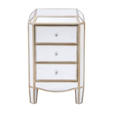 Tiffany Mirrored Chest Of 3 Drawers With Brown Cut Glass Handles