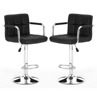 Starz Black Leather Effect Gas-Lift Bar Stools In Pair