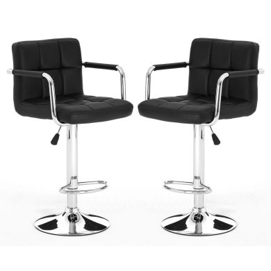 Starz Black Leather Effect Gas-Lift Bar Stools In Pair