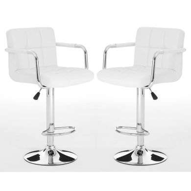 Starz White Leather Effect Gas-Lift Bar Stools In Pair